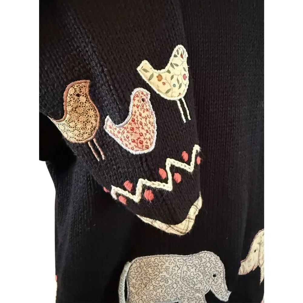 Orvis Cardigan Sz. L Appliqué Flowers & Elephants Vintage Chunky Ramie - Picture 5 of 12